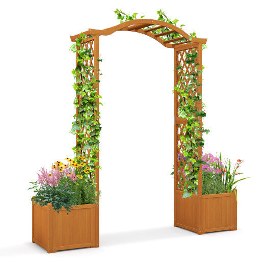 Wooden Garden Arbor with Planter and Trellis for Climbing Plants Decorations-Orange W2B