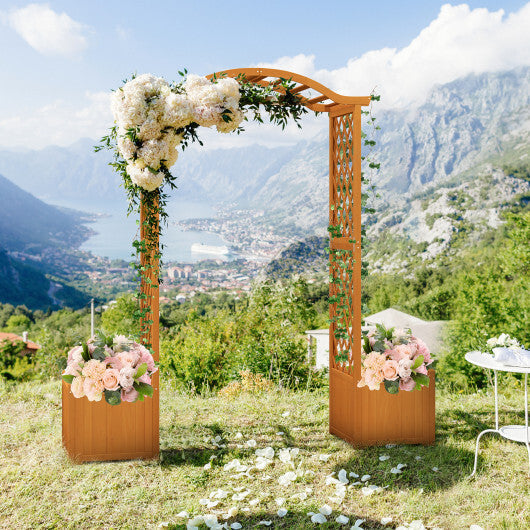 Wooden Garden Arbor with Planter and Trellis for Climbing Plants Decorations-Orange W2B