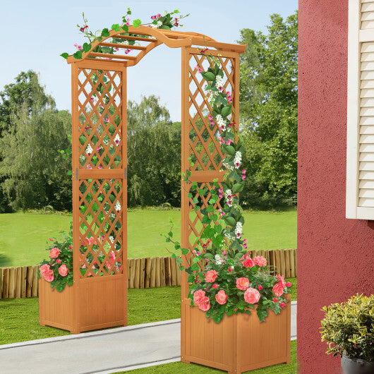 Wooden Garden Arbor with Planter and Trellis for Climbing Plants Decorations-Orange W2B