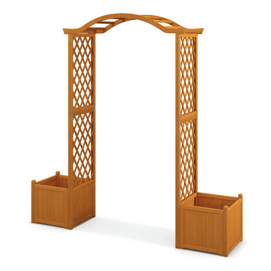 Wooden Garden Arbor with Planter and Trellis for Climbing Plants Decorations-Orange W2B