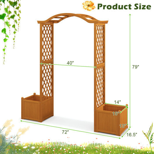 Wooden Garden Arbor with Planter and Trellis for Climbing Plants Decorations-Orange W2B