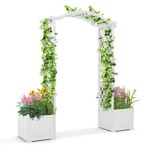 Wooden Garden Arbor with Planter and Trellis for Climbing Plants Decorations-Orange W2B