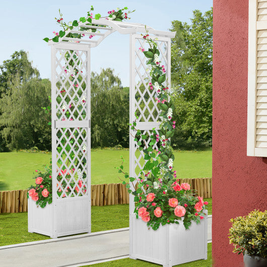 Wooden Garden Arbor with Planter and Trellis for Climbing Plants Decorations-Orange W2B