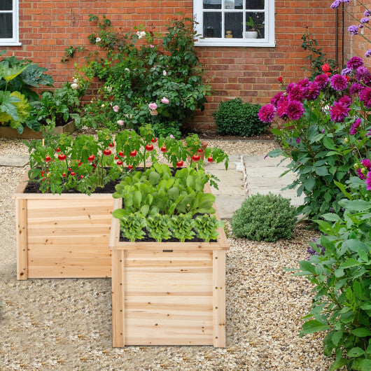 24 Inch L-Shaped Wooden Raised Garden Bed with Open-Ended Base-Natural W2B