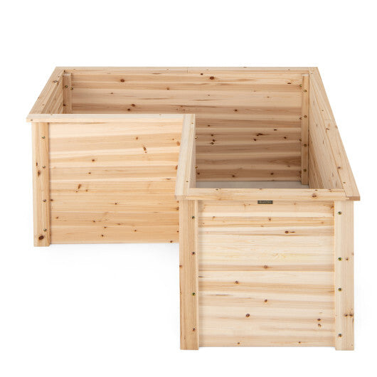 24 Inch L-Shaped Wooden Raised Garden Bed with Open-Ended Base-Natural W2B