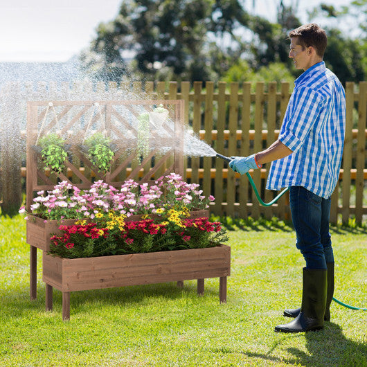 2-Tier Raised Garden Bed with Trellis-Brown W2B
