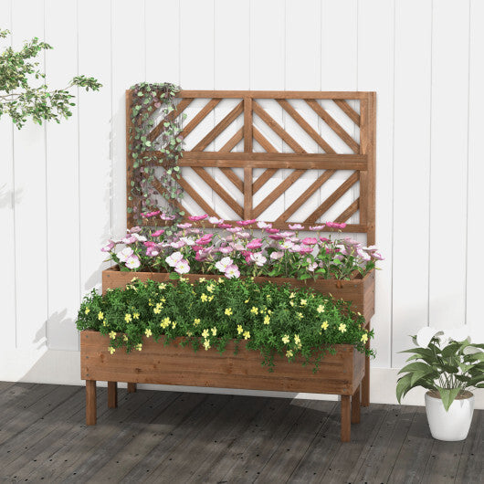 2-Tier Raised Garden Bed with Trellis-Brown W2B