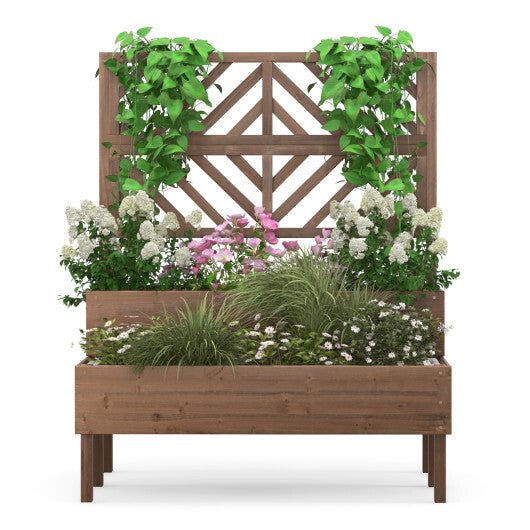 2-Tier Raised Garden Bed with Trellis-Brown W2B