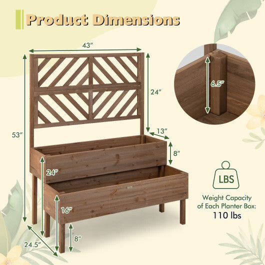 2-Tier Raised Garden Bed with Trellis-Brown W2B