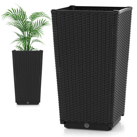 Outdoor Wicker Flower Pot Set of 2 with Drainage Hole for Porch Balcony-Brown W2B