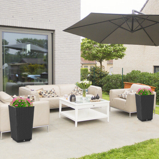 Outdoor Wicker Flower Pot Set of 2 with Drainage Hole for Porch Balcony-Brown W2B