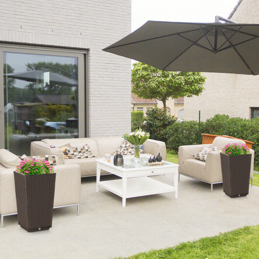 Outdoor Wicker Flower Pot Set of 2 with Drainage Hole for Porch Balcony-Brown W2B