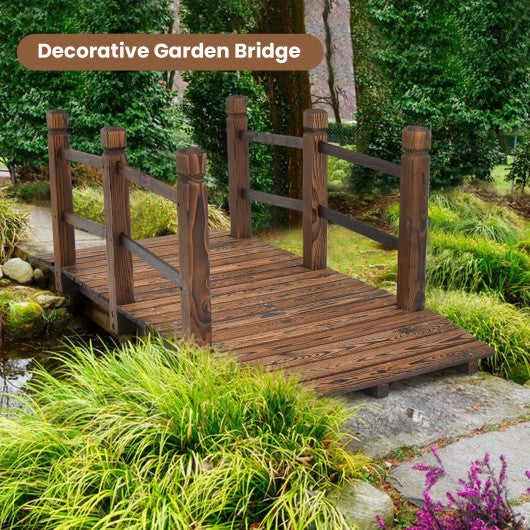 5 Feet Wooden Garden Bridge with Safety Rails-Brown W2B
