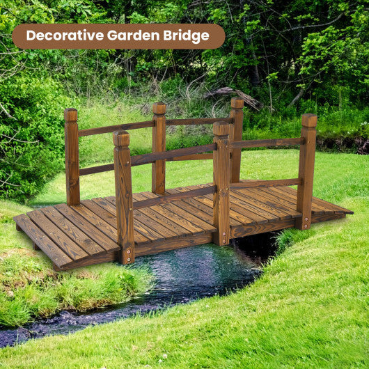 5 Feet Wooden Garden Bridge with Safety Rails-Brown W2B