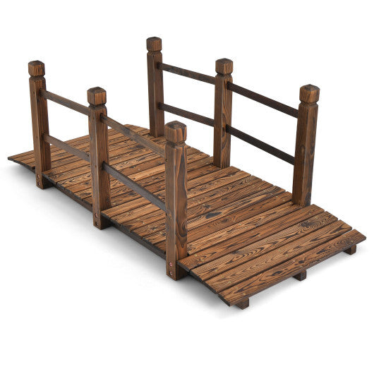 5 Feet Wooden Garden Bridge with Safety Rails-Brown W2B