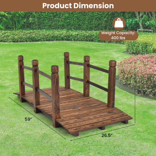 5 Feet Wooden Garden Bridge with Safety Rails-Brown W2B