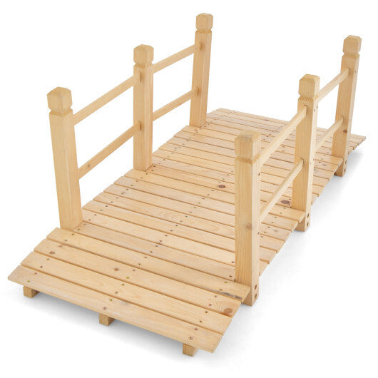 5 Feet Wooden Garden Bridge with Safety Rails-Brown W2B