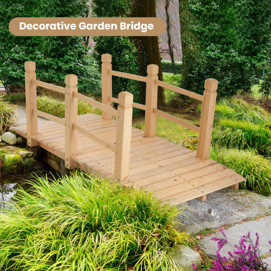5 Feet Wooden Garden Bridge with Safety Rails-Brown W2B