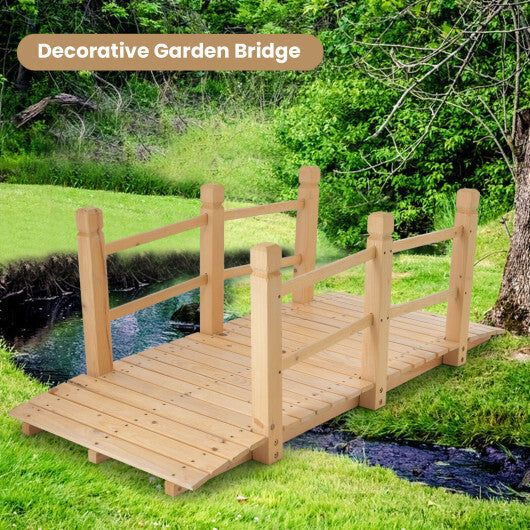 5 Feet Wooden Garden Bridge with Safety Rails-Brown W2B