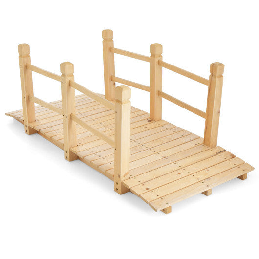 5 Feet Wooden Garden Bridge with Safety Rails-Brown W2B