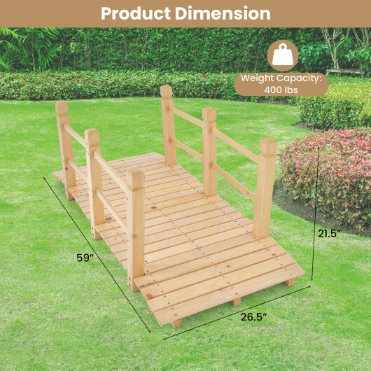 5 Feet Wooden Garden Bridge with Safety Rails-Brown W2B