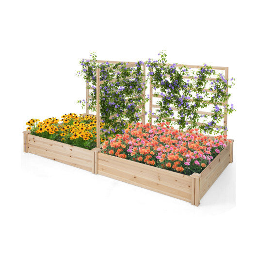 Raised Garden Bed with 2 Planter Boxes and 3 Trellis-Natural W2B