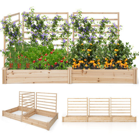 Raised Garden Bed with 2 Planter Boxes and 3 Trellis-Natural W2B