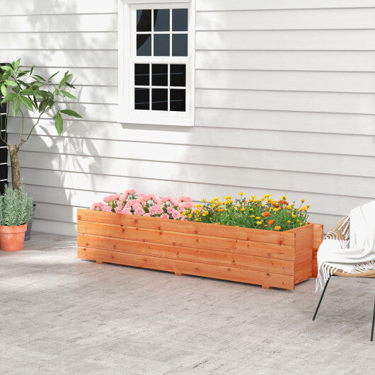 Fir Wood Planter Box with 2 Drainage Holes and 3 Added Bottom Crossbars-Orange