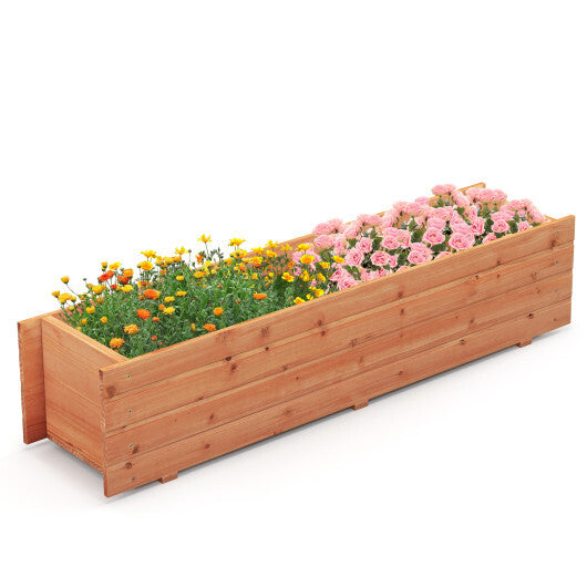 Fir Wood Planter Box with 2 Drainage Holes and 3 Added Bottom Crossbars-Orange