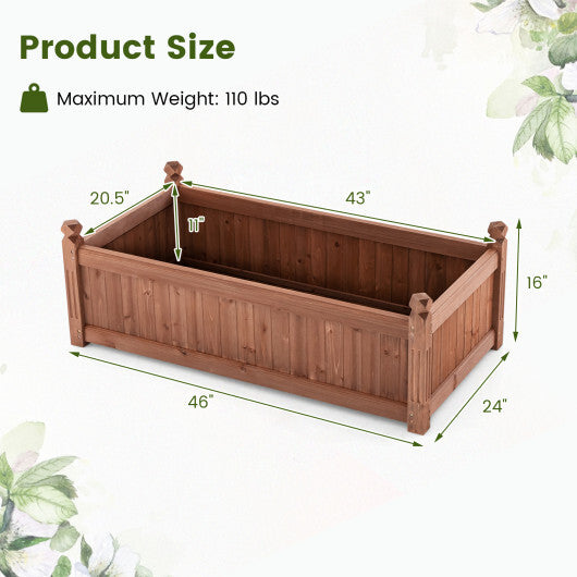 46 x 24 x 16 Inch Rectangular Planter Box with Drainage Holes for Backyard Garden Lawn-Brown W2B