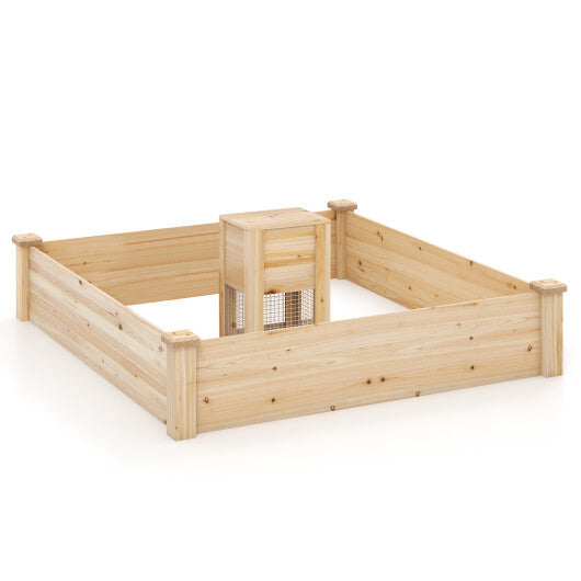 49 x 49 x 10 Inch Raised Garden Bed with Compost Bin and Open-ended Bottom-Natural W2B