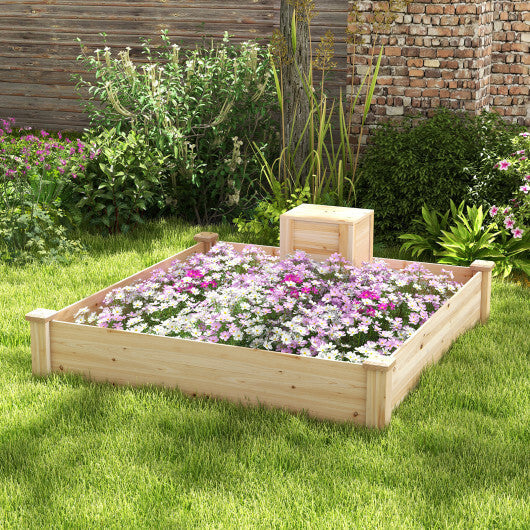 49 x 49 x 10 Inch Raised Garden Bed with Compost Bin and Open-ended Bottom-Natural W2B