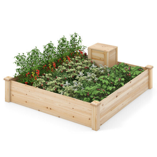 49 x 49 x 10 Inch Raised Garden Bed with Compost Bin and Open-ended Bottom-Natural W2B