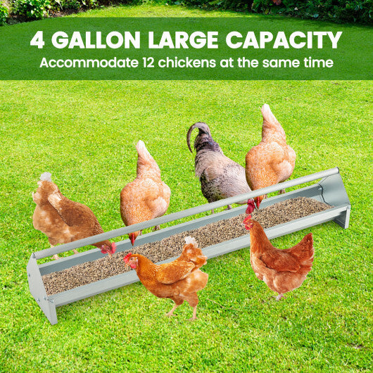 Metal Chicken Feeder Chicken Feeding Trough with Drainage Holes-Silver W2B