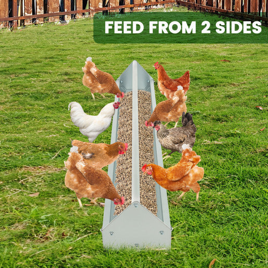 Metal Chicken Feeder Chicken Feeding Trough with Drainage Holes-Silver W2B