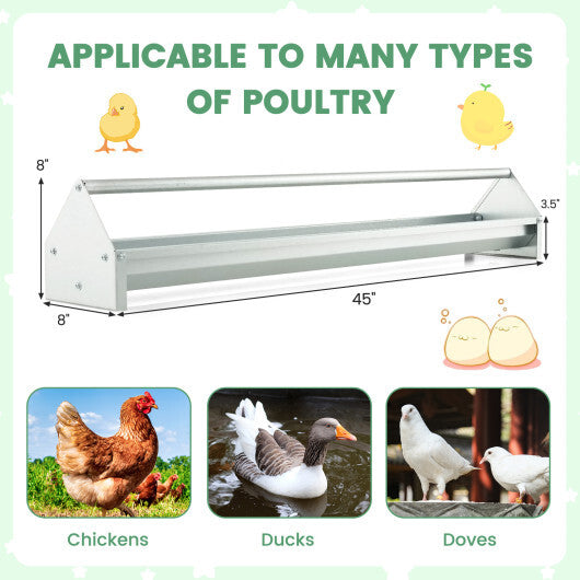 Metal Chicken Feeder Chicken Feeding Trough with Drainage Holes-Silver W2B