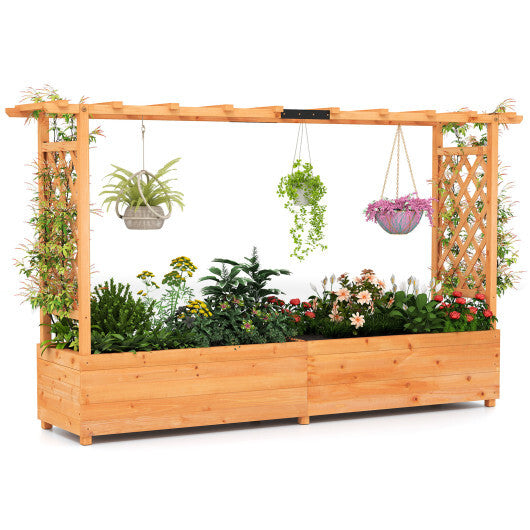 Raised Garden Bed Planter Box with Lattice Trellis Drainage Holes W2B
