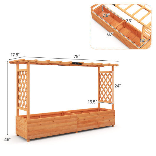 Raised Garden Bed Planter Box with Lattice Trellis Drainage Holes W2B