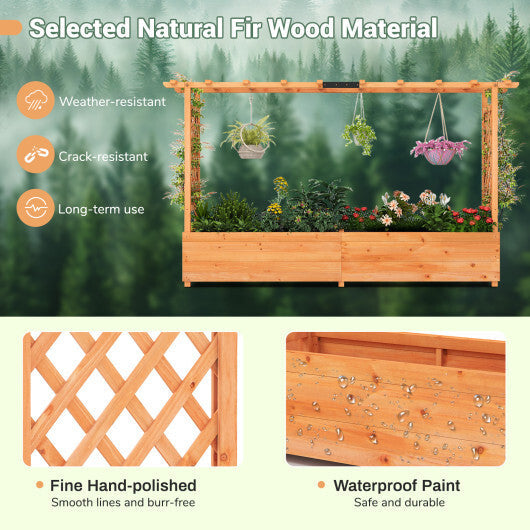Raised Garden Bed Planter Box with Lattice Trellis Drainage Holes W2B