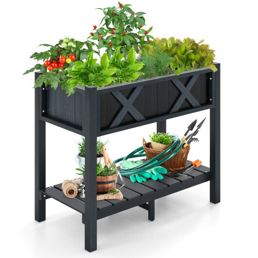 HIPS Raised Garden Bed Poly Wood Elevated Planter Box-Black W2B