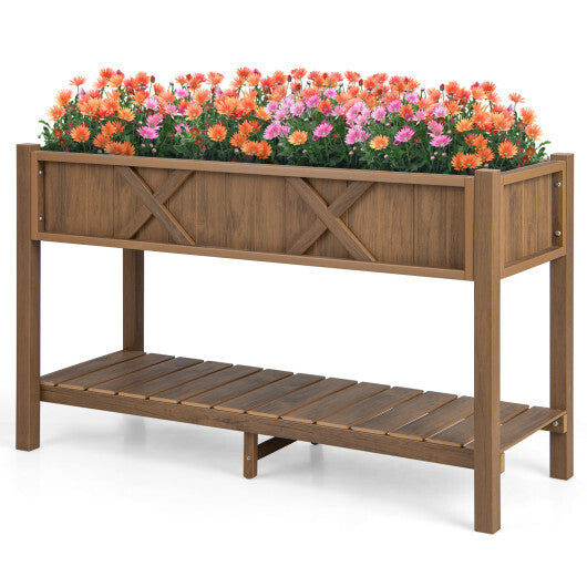 Poly Wood Elevated Planter Box with Legs Storage Shelf Drainage Holes-Blue W2B