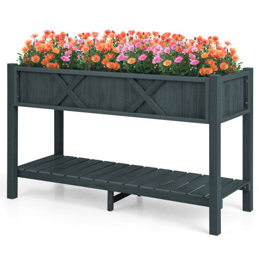 Poly Wood Elevated Planter Box with Legs Storage Shelf Drainage Holes-Blue W2B