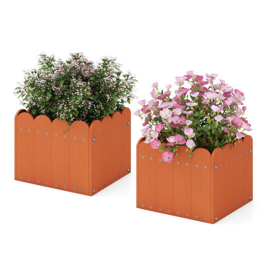 2 Pack Square Planter Box with Drainage Gaps for for Front Porch Garden Balcony-Orange W2B