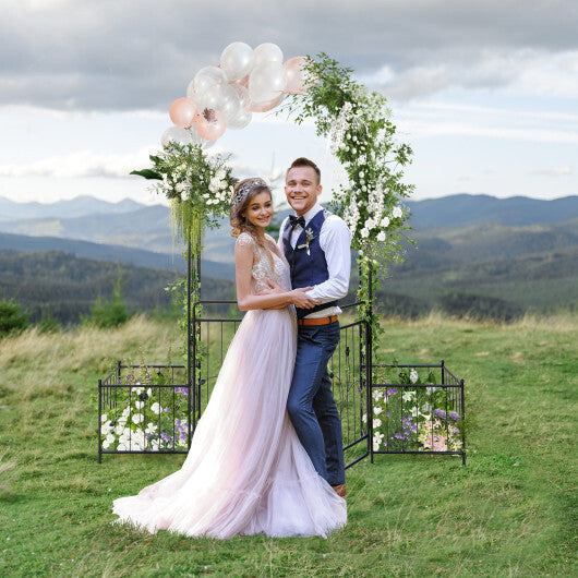 87 Inches Garden Arbor with Lockable Gate Side Planters-Black