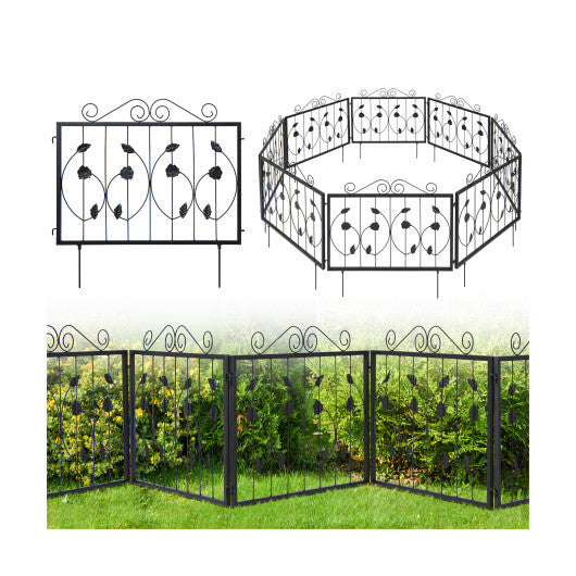 Decorative Garden Fence with 8 Panels Animal Barrier-Black W2B
