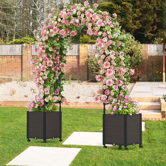 6.6 Feet Garden Arch Trellis with 2 Planter Boxes and Lockable Wheels-Black