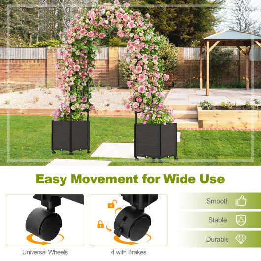 6.6 Feet Garden Arch Trellis with 2 Planter Boxes and Lockable Wheels-Black