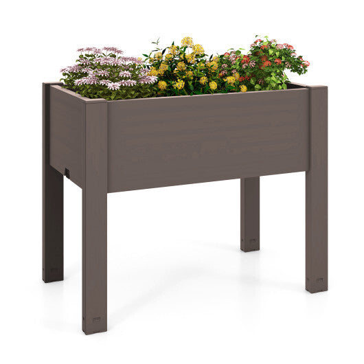 53L Raised Bed Grow Box Self-Watering Planter Box Stand with Water Level Monitor-Coffee W2B