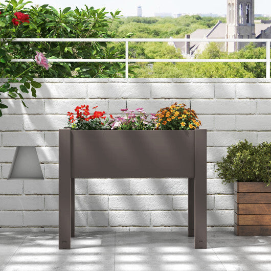 53L Raised Bed Grow Box Self-Watering Planter Box Stand with Water Level Monitor-Coffee W2B