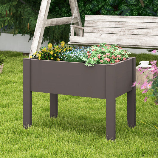 53L Raised Bed Grow Box Self-Watering Planter Box Stand with Water Level Monitor-Coffee W2B